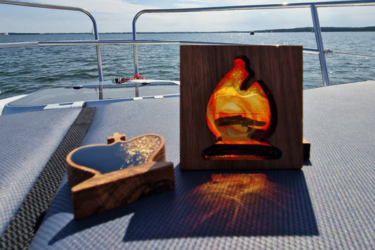 Chess pieces King and Bishop on the jacht during sailing ChessboTrave