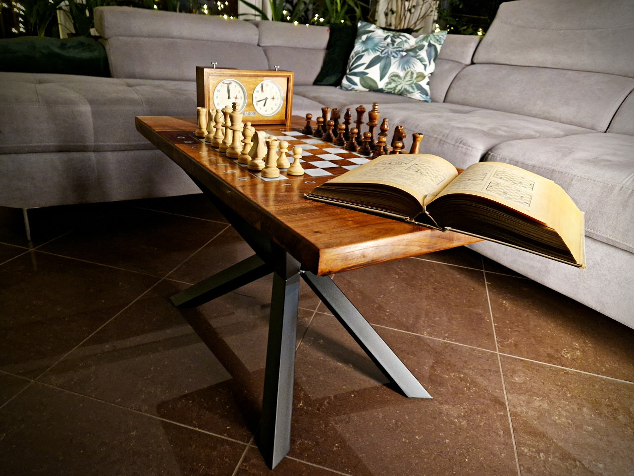 Acacia loft chess table with white epoxy - Loft