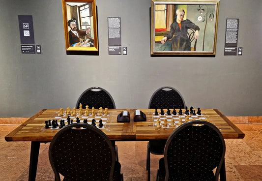 World’s first 4-player Bughouse chess table by ChessboArt on display at the Hungarian National Gallery during the Global Chess Festival 2025