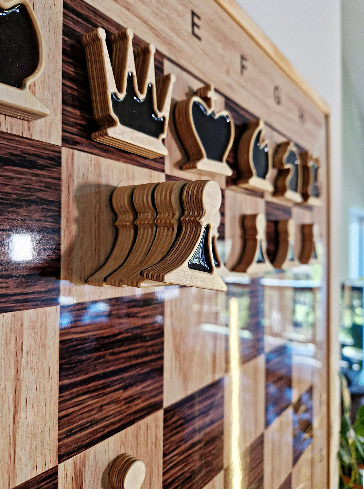 ChessClub chess set for hanging, plywood and epoxy