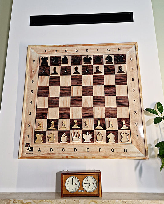 ChessClub chess set for hanging on fire place and Garde chess clock