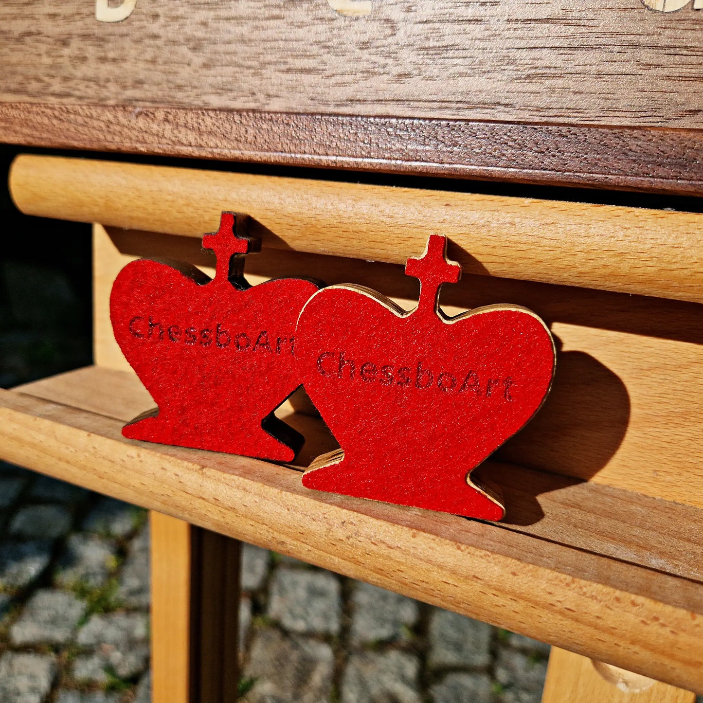 Wooden chess pieces with magnets inside