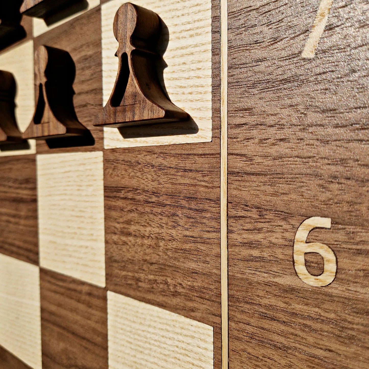 Wooden vertical chess set made of american walnut and ash wood