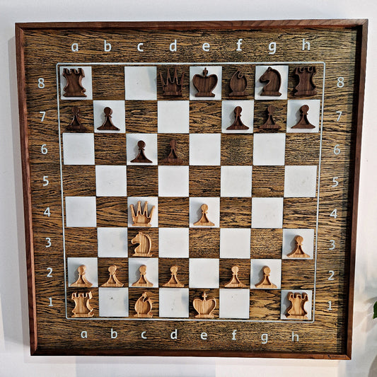 Chess Set for hanging on the wall, OAK and white epoxy
