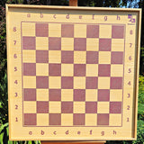ChessboINK wall chess board in ash with hand-painted pink fields, front view
