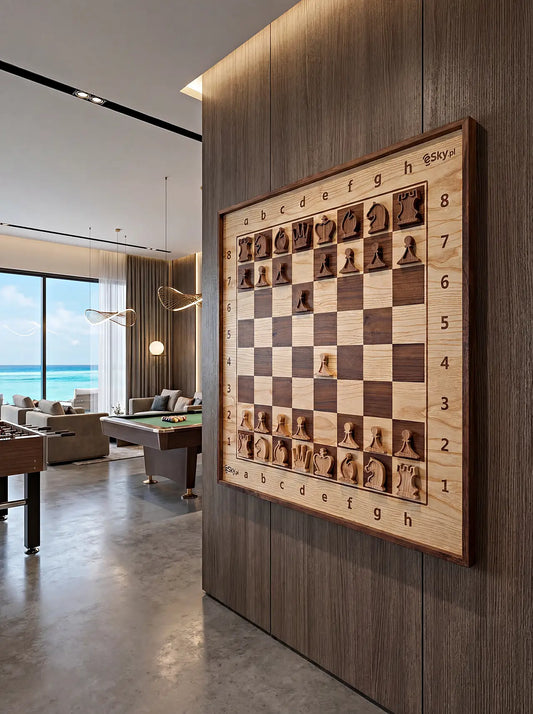 Large magnetic wall chess boards serve as interactive art in premium hospitality spaces, seamlessly blending with high-end interior design.