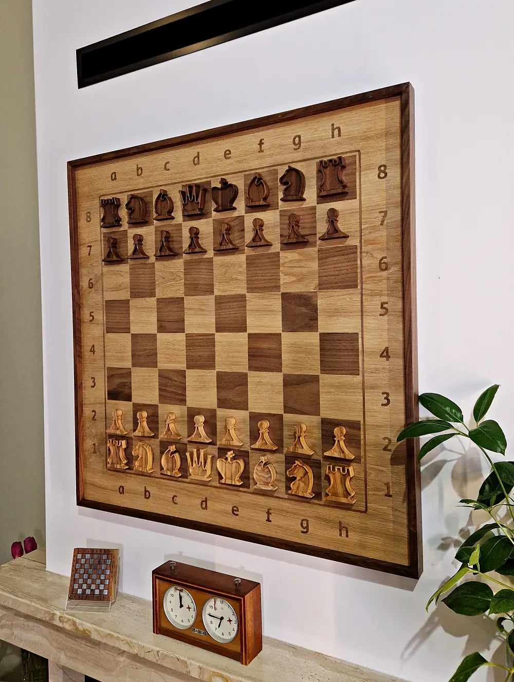 Custom oak wall chessboard photographed before shipping — ChessboArt