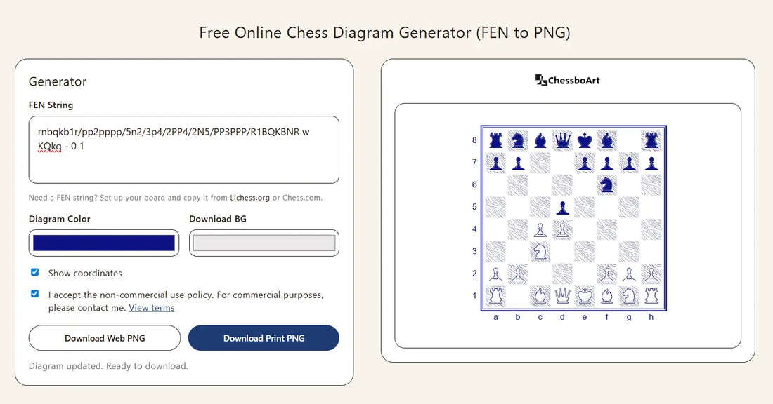 High-resolution chess puzzle diagram generated from FEN with the ChessboArt Diagram Generator