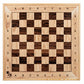 Professional frontal shot of ChessboArt800 ChessClub, a vertical wall-mounted magnetic chessboard crafted from premium natural and dark wood, featuring a classic checkerboard pattern and satin-matte finish on a pure white background.