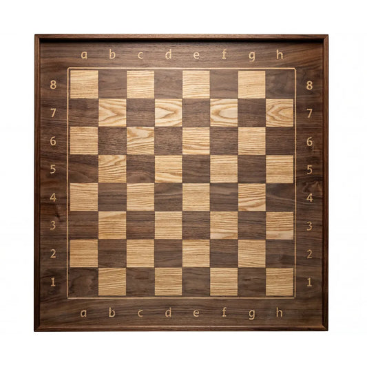 A high-end vertical wall-mounted magnetic chessboard by ChessboArt800, crafted from a sophisticated blend of American and dark ash wood with a premium satin-matte finish.