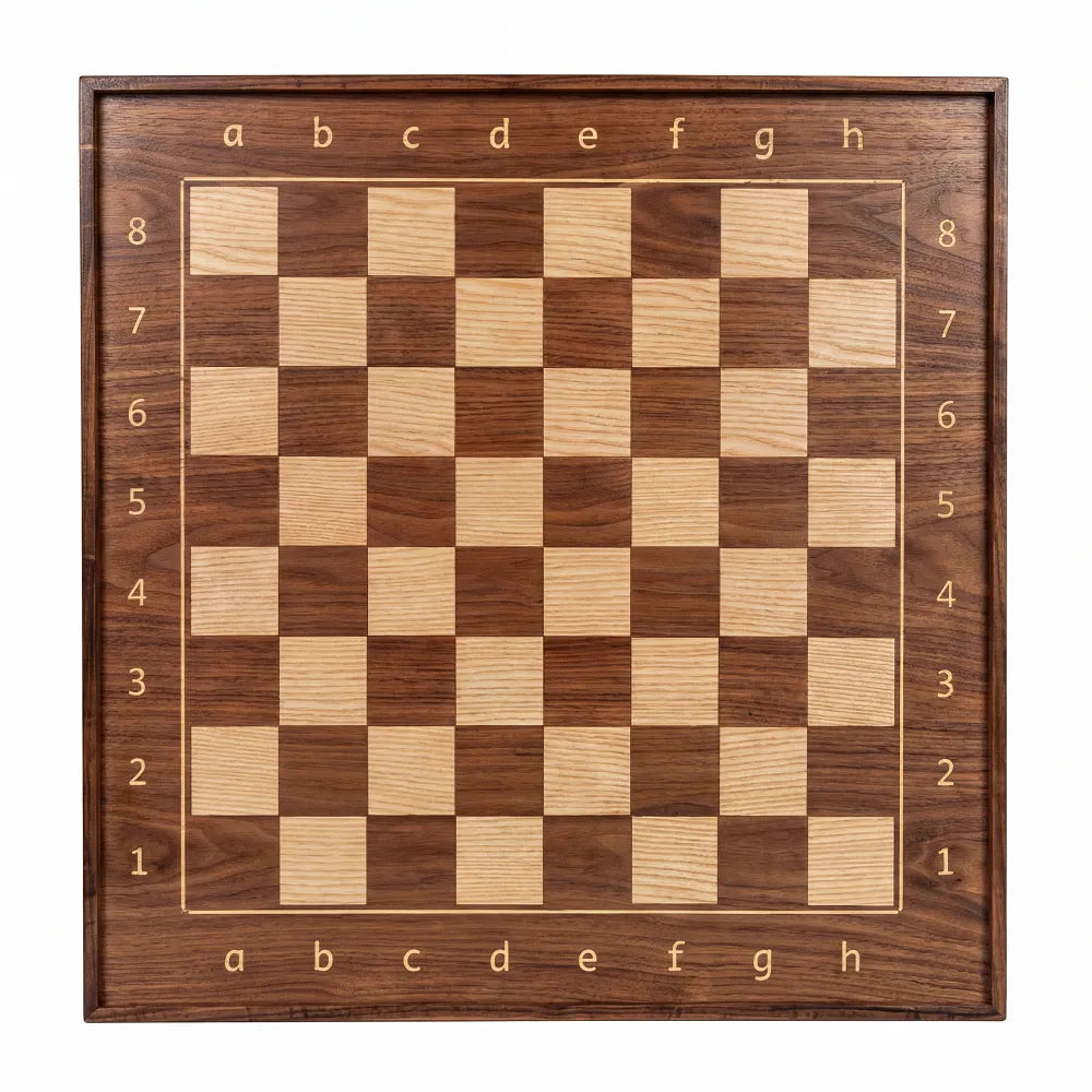 Luxury vertical magnetic chessboard by ChessboArt800 made from premium American wood, isolated on white with high-contrast detail highlighting the natural wood texture