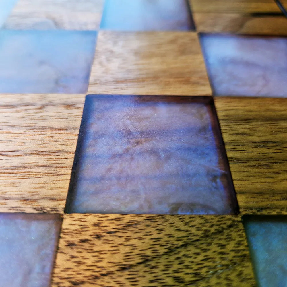 American Walnut Chessboard with blue resin square Handmade Art
