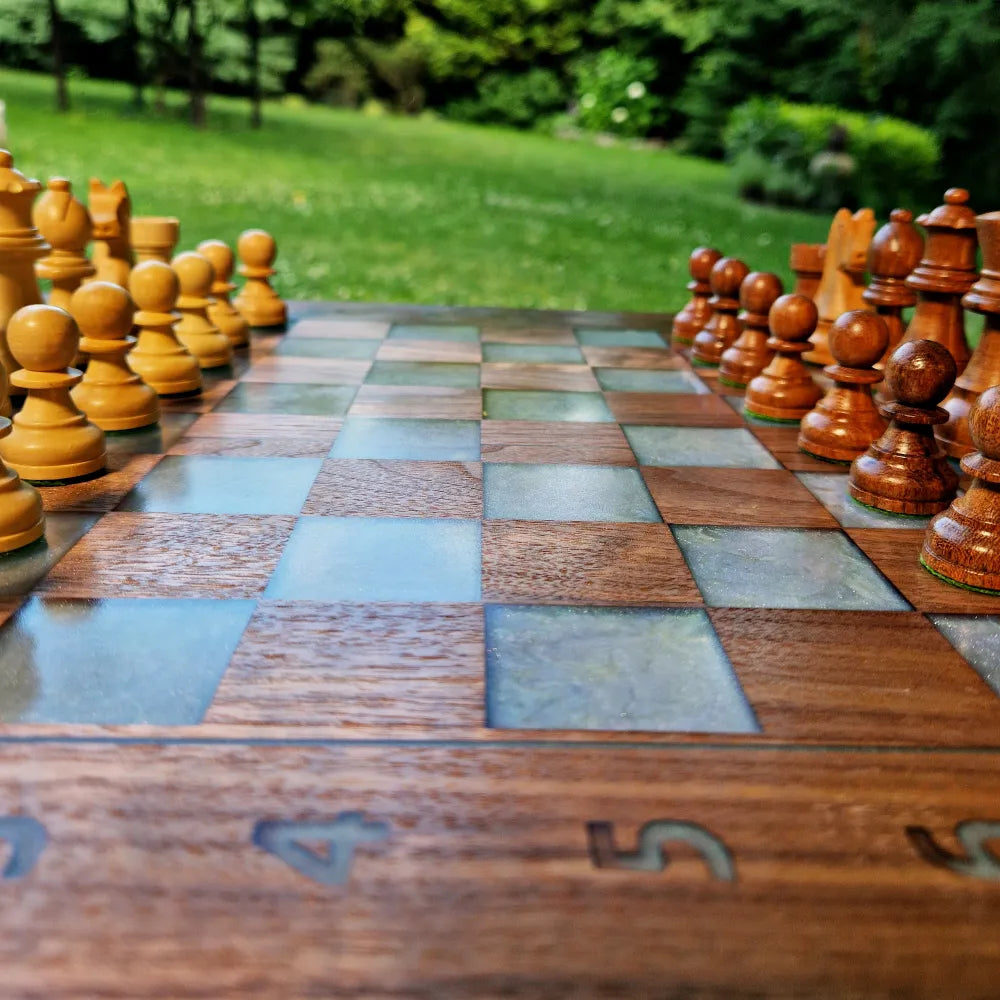 Chessboard with pearl green field Art and Handmade