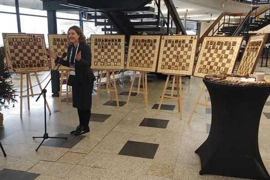 WGM Dana Reizniece-Ozola giving an interview in Katowice. Photo: ChessboArt Archive