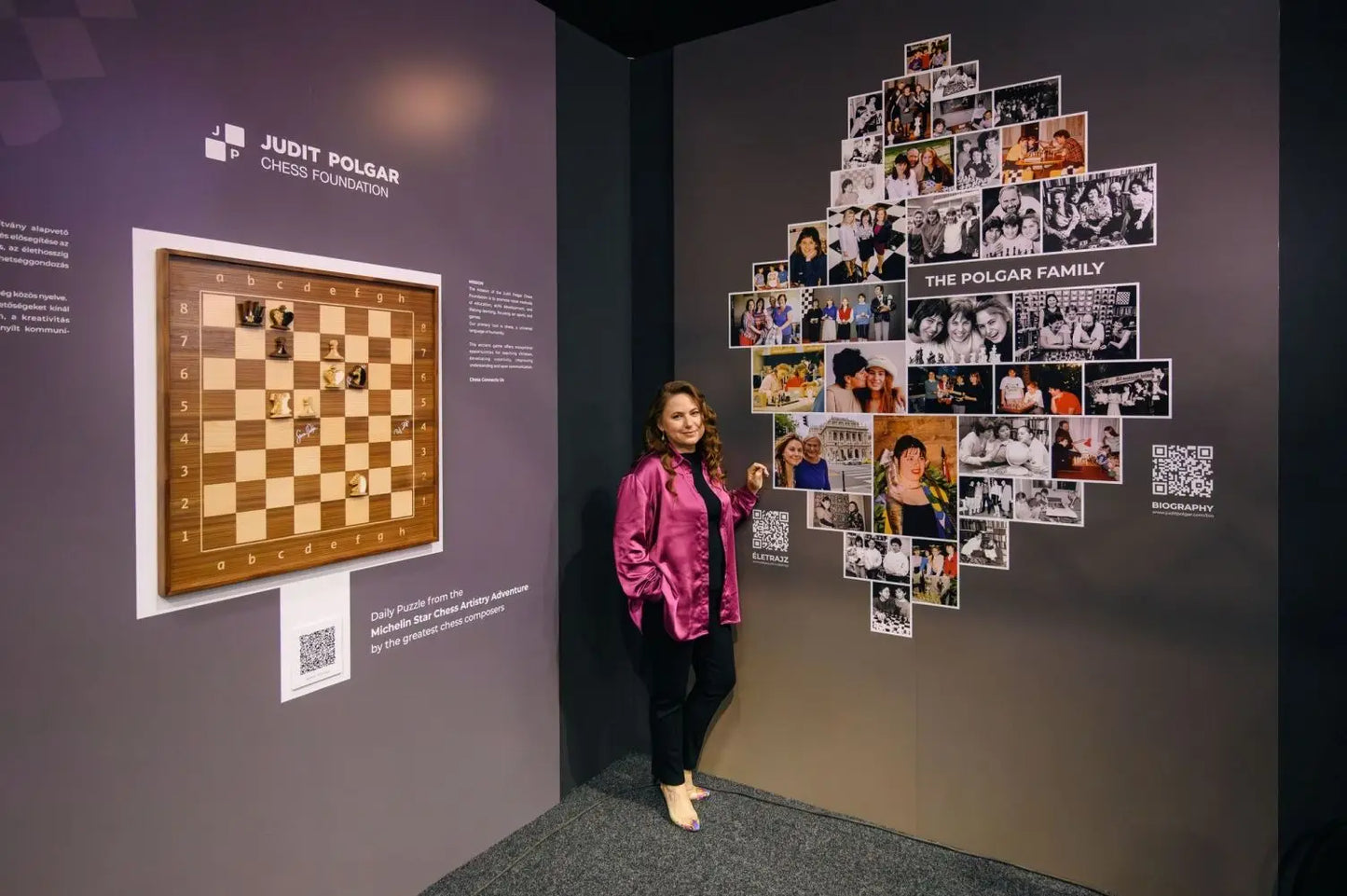Close-up: Judit Polgar autograph on ChessboArt800 (American walnut) — Budapest 2024