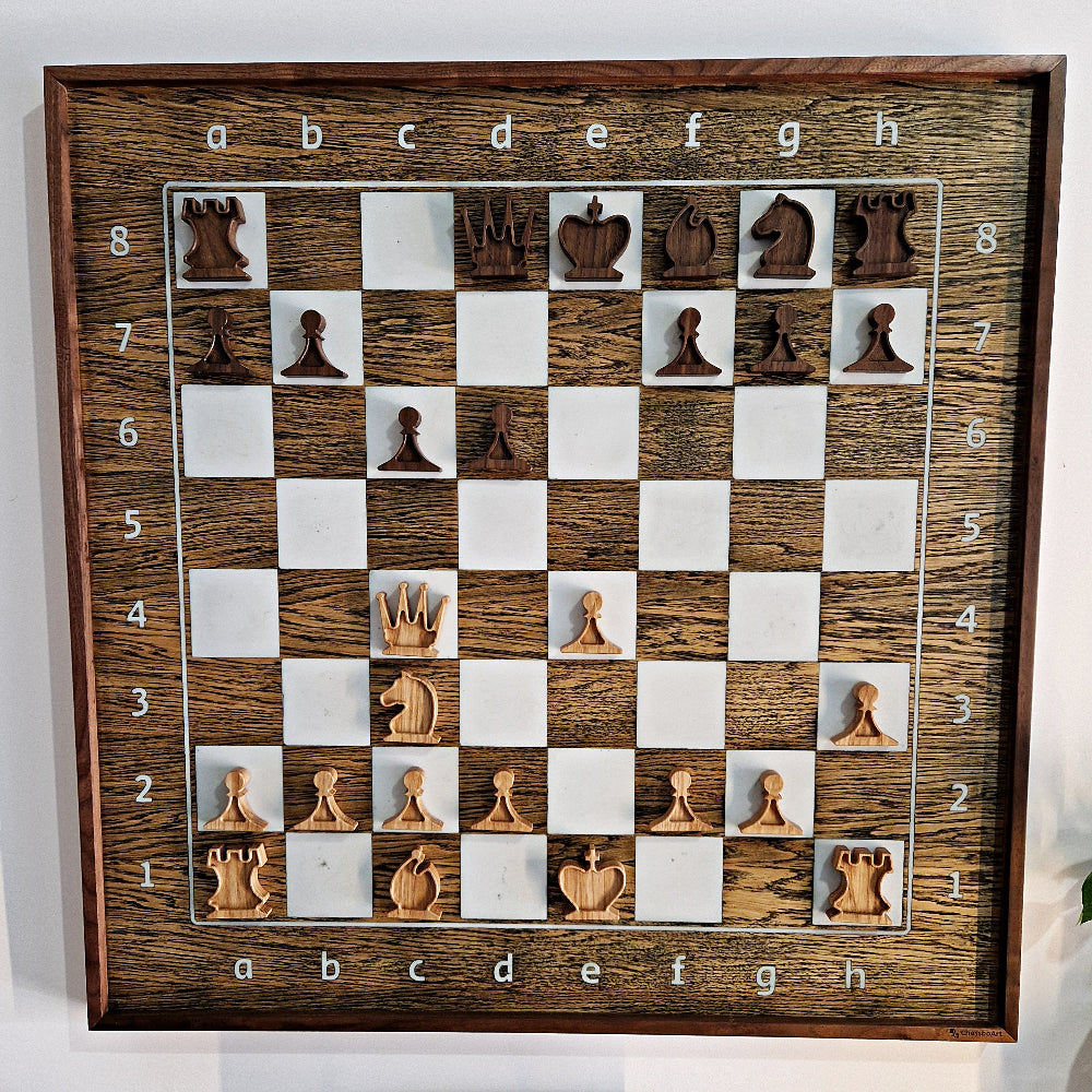 Chess Set for hanging on the wall, OAK and white epoxy