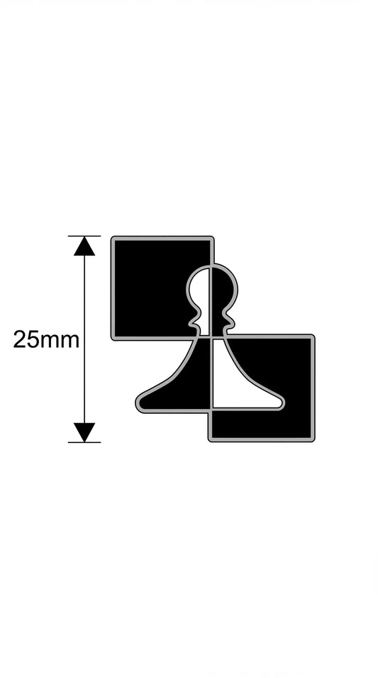 Dimensions diagram of the ChessboArt pin: 25mm, nickel metal and hard enamel finish