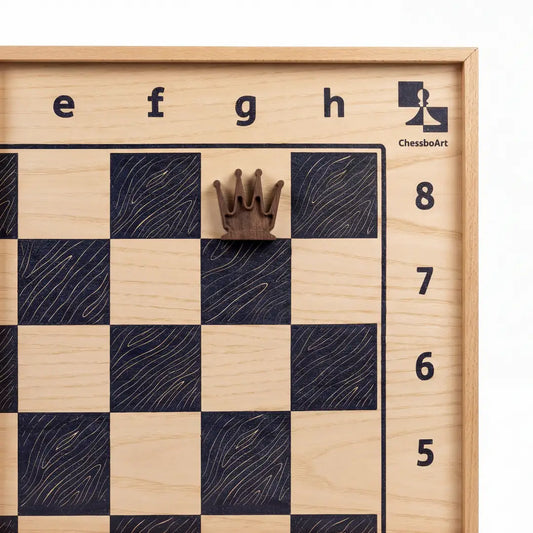 ChessboINK vertical wall chess board – ash veneer with blue-painted fields, 800×800 mm