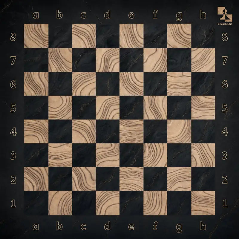 Empty Ebony Grain magnetic chessboard with a dark wood-grain finish, ChessboPIN by ChessboArt