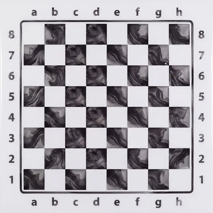 Empty Epoxy Ivory magnetic chessboard with a poured-resin marbled finish, ChessboPIN by ChessboArt