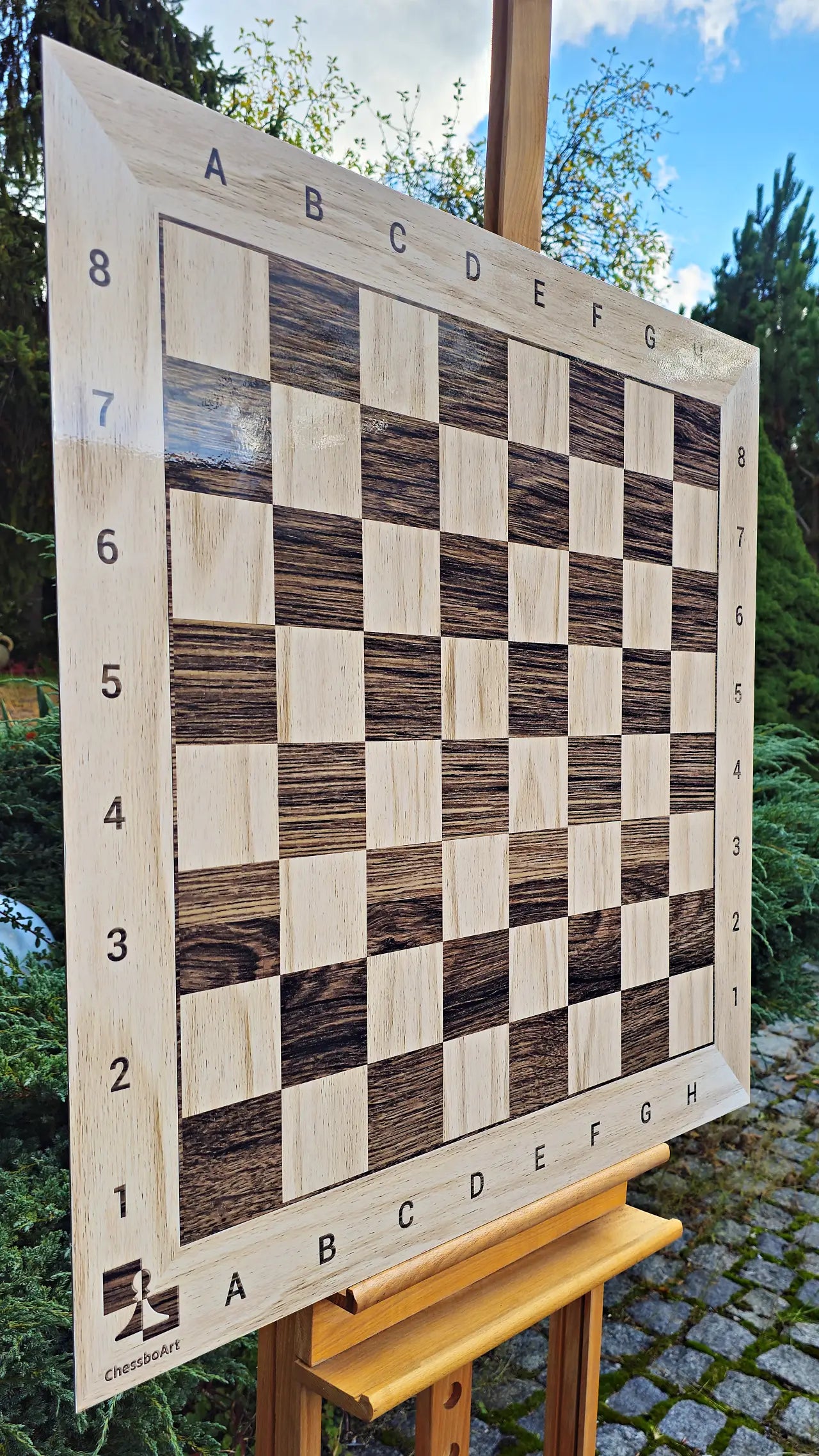Frameless 80 cm magnetic chess board with printed wood pattern, ChessClub by ChessboArt