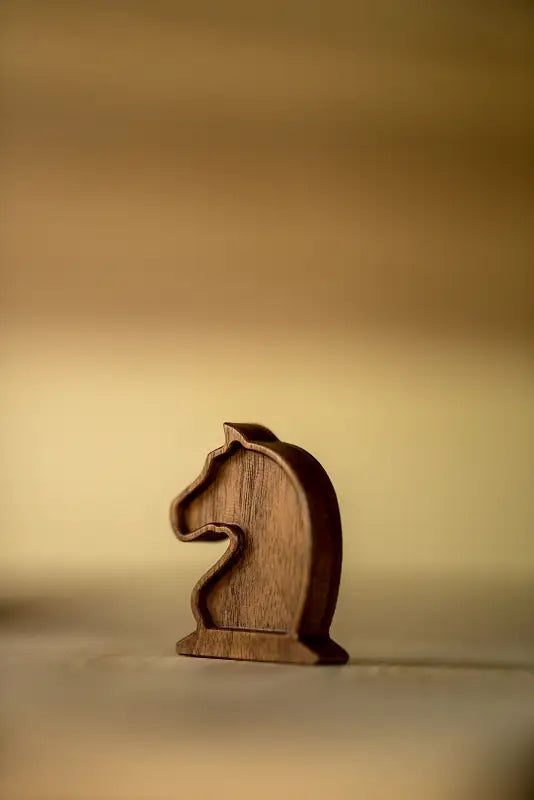 Minimalist fine art photograph of a wooden chess knight in a studio setting by Monika Burszczan
