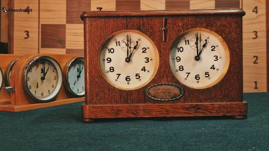 Video demonstration of the rare HAU chess clock showing the unique no-flag mechanism ticking and the condition of the wooden case.